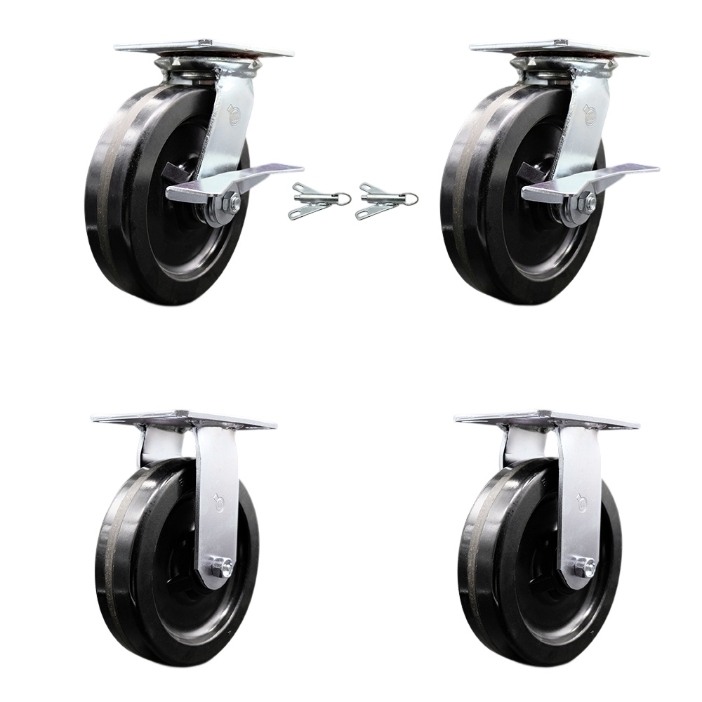 SCC-35S820-PHR-SLB-BSL-2-R-2 Heavy Duty Large Top Plate Phenolic Swivel Caster with 8 x 2 in. Black Wheels - 5000 lbs Total Capacity - Set of 4
