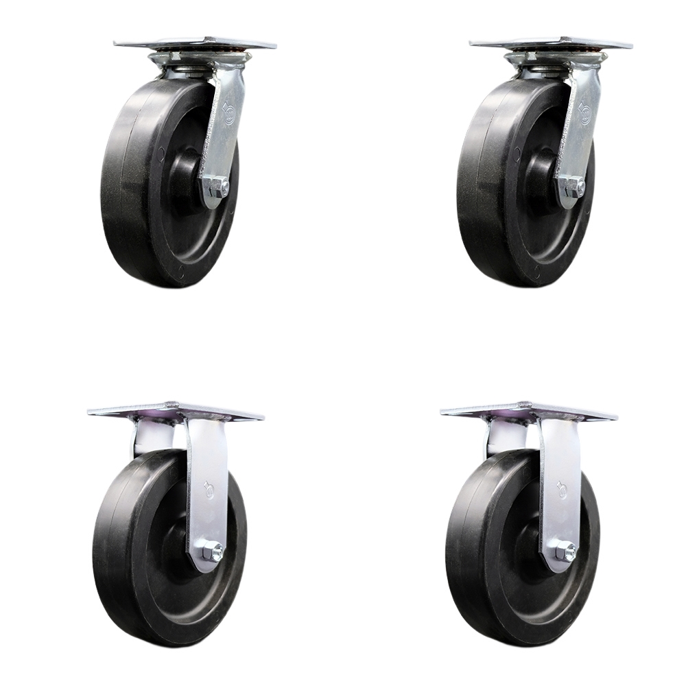 SCC-35S820-POR-BSL-2-R-2 Heavy Duty Large Top Plate Polyolefin Swivel Caster with 8 x 2 in. Black Wheels - 3600 lbs Total Capacity - Set of 4
