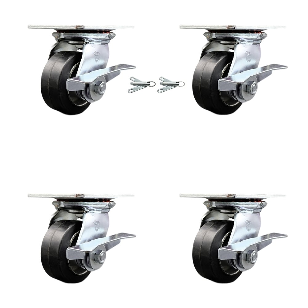 SCC-35S420-RAR-SLB-BSL-2-SLB-2 Heavy Duty Large Top Plate Rubber on Aluminum Swivel Caster with 4 x 2 in. Black Wheels - 1600 lbs Capacity - Set of 4