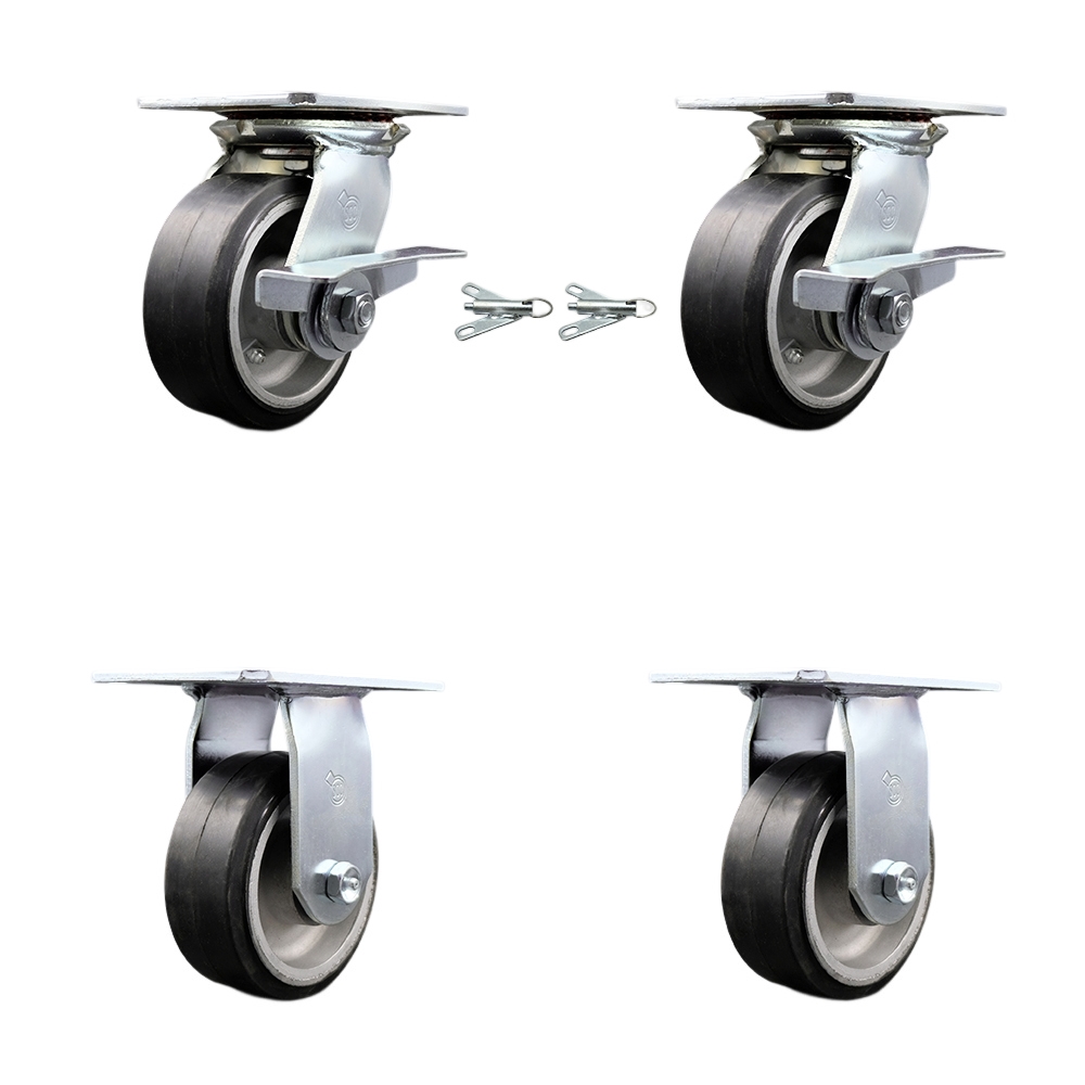 SCC-35S520-RAR-SLB-BSL-2-R-2 Heavy Duty Large Top Plate Rubber on Aluminum Swivel Caster with 5 x 2 in. Black Wheels - 2000 lbs Capacity - Set of 4