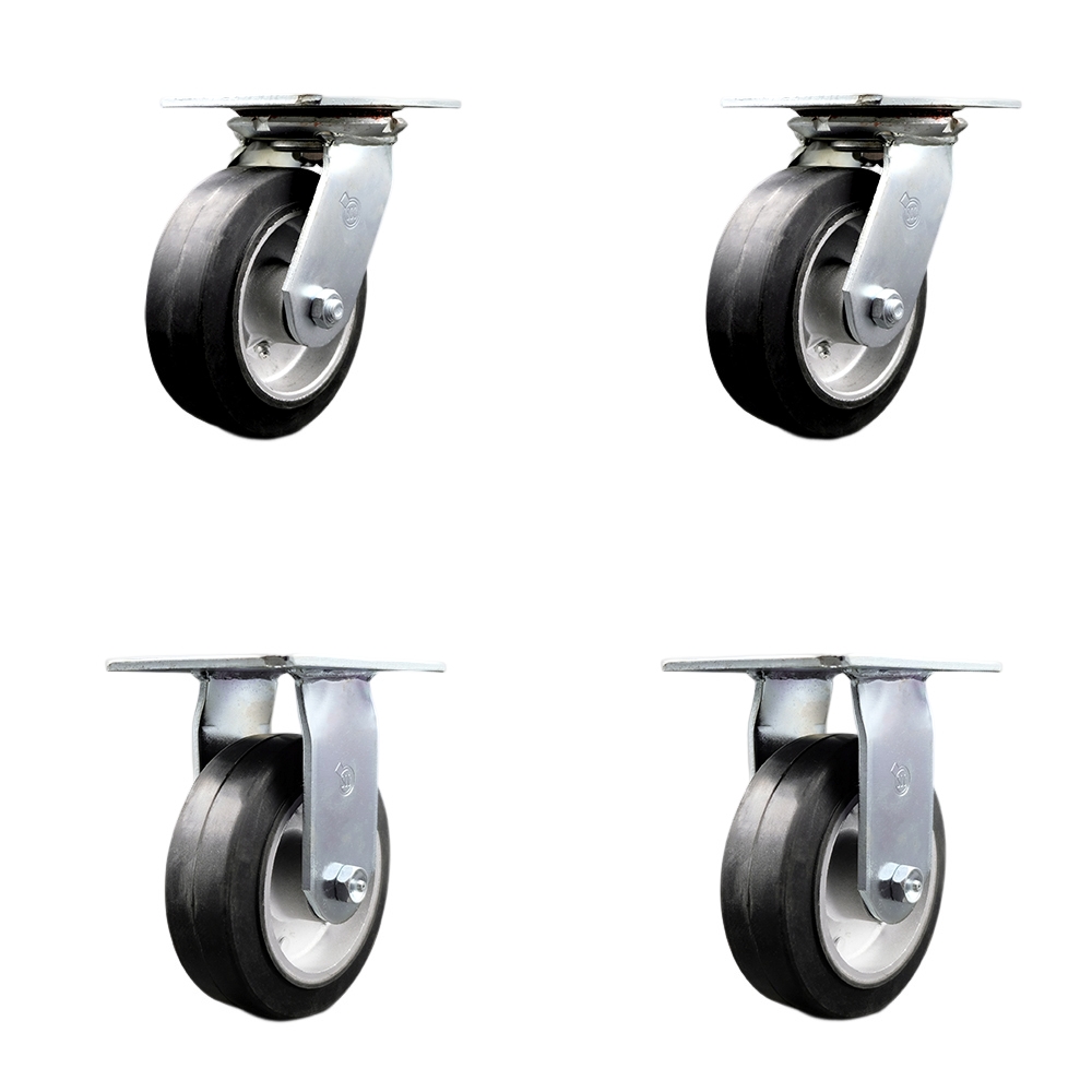 SCC-35S620-RAR-2-R-2 Heavy Duty Large Top Plate Rubber on Aluminum Swivel Caster with 6 x 2 in. Black Wheels - 2200 lbs Total Capacity - Set of 4