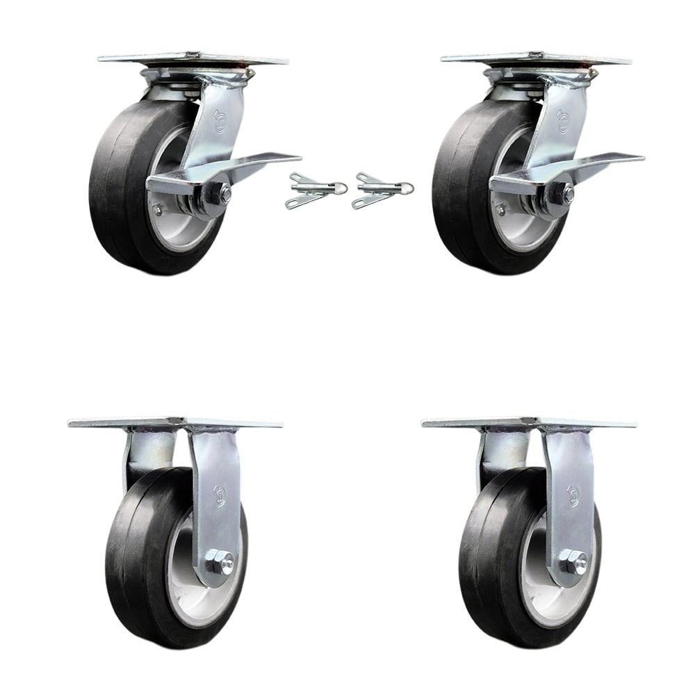 Heavy Duty Large Top Plate Rubber on Aluminum Swivel Caster with 6 x 2 in. Black Wheels - 2200 lbs Total Capacity - Set of 4