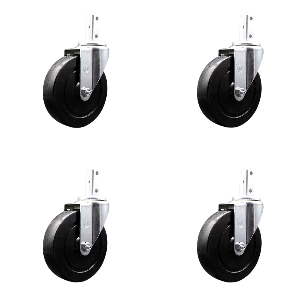 Swivel Square Stem Caster with 5 x 1.25 in. Black Hard Rubber Wheel, 0.87 x 2 in. Square Stem with 3 0.26 in. Diameter Mounting Holes - Set of 4