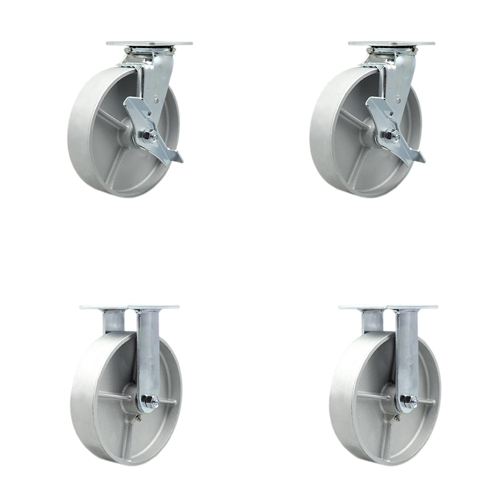 SCC-30CS820-SSB-TLB-BSL-2-R-2 Heavy Duty Swivel Caster with 8 in. Semi Steel Cast Iron Wheels & Ball Bearings - Set of 4