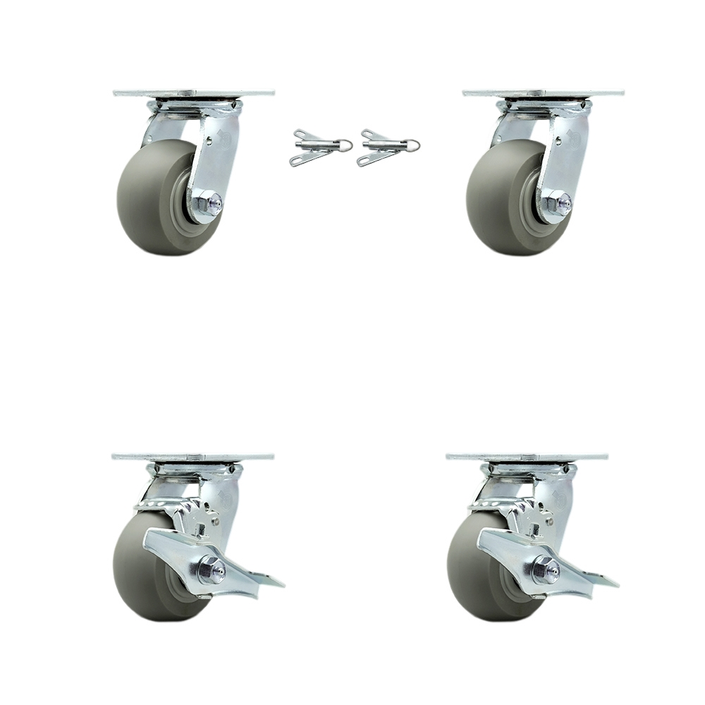 SCC-30CS420-TPRBD-BSL-2-TLB-2 Heavy Duty Swivel Caster with 4 in. Thermoplastic Rubber Donut Tread Wheels & Ball Bearings - Set of 4