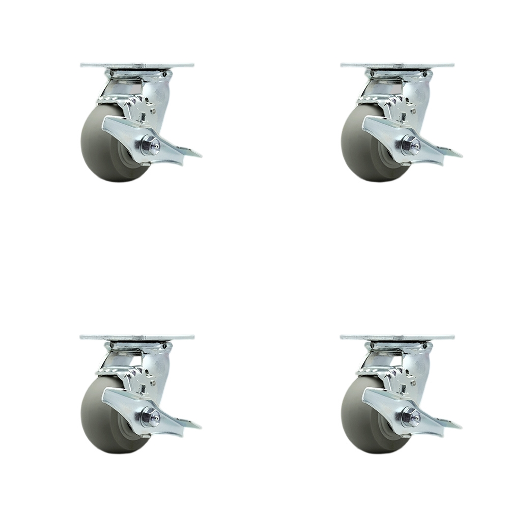 Stainless Steel Heavy Duty Swivel Caster with 4 in. Thermoplastic Donut Tread Wheels & Ball Bearings - 1200 lbs Total Capacity - Set of 4