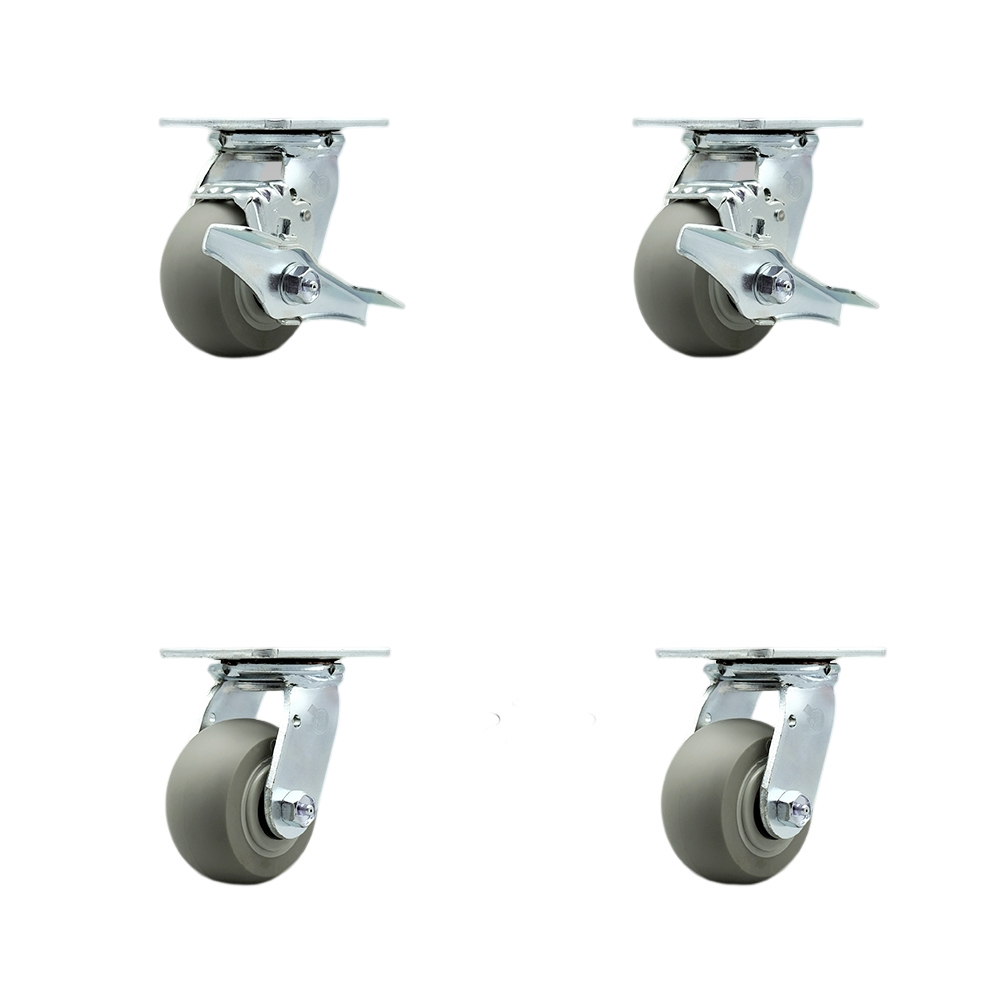 SCC-SS30S420-TPRBD-TLB-BSL-2-BSL-2 Stainless Steel Heavy Duty Swivel Caster with 4 in. Poly Wheel & Ball Bearing - Set of 4