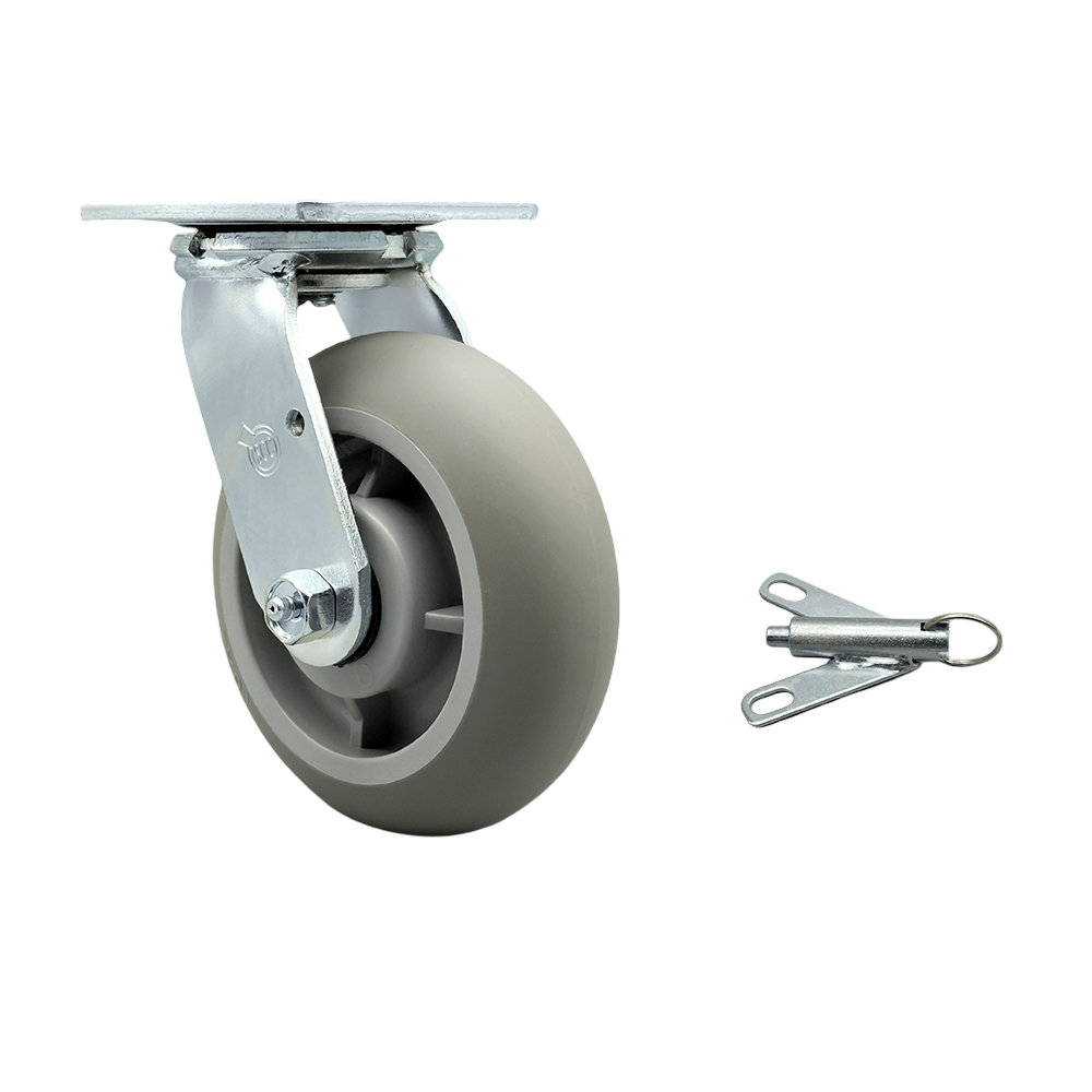 Stainless Steel Heavy Duty Swivel Top Plate Caster with Bolt on Swivel Lock & 6 in. Thermoplastic Rubber Donut Tread Wheel with Ball Bearings