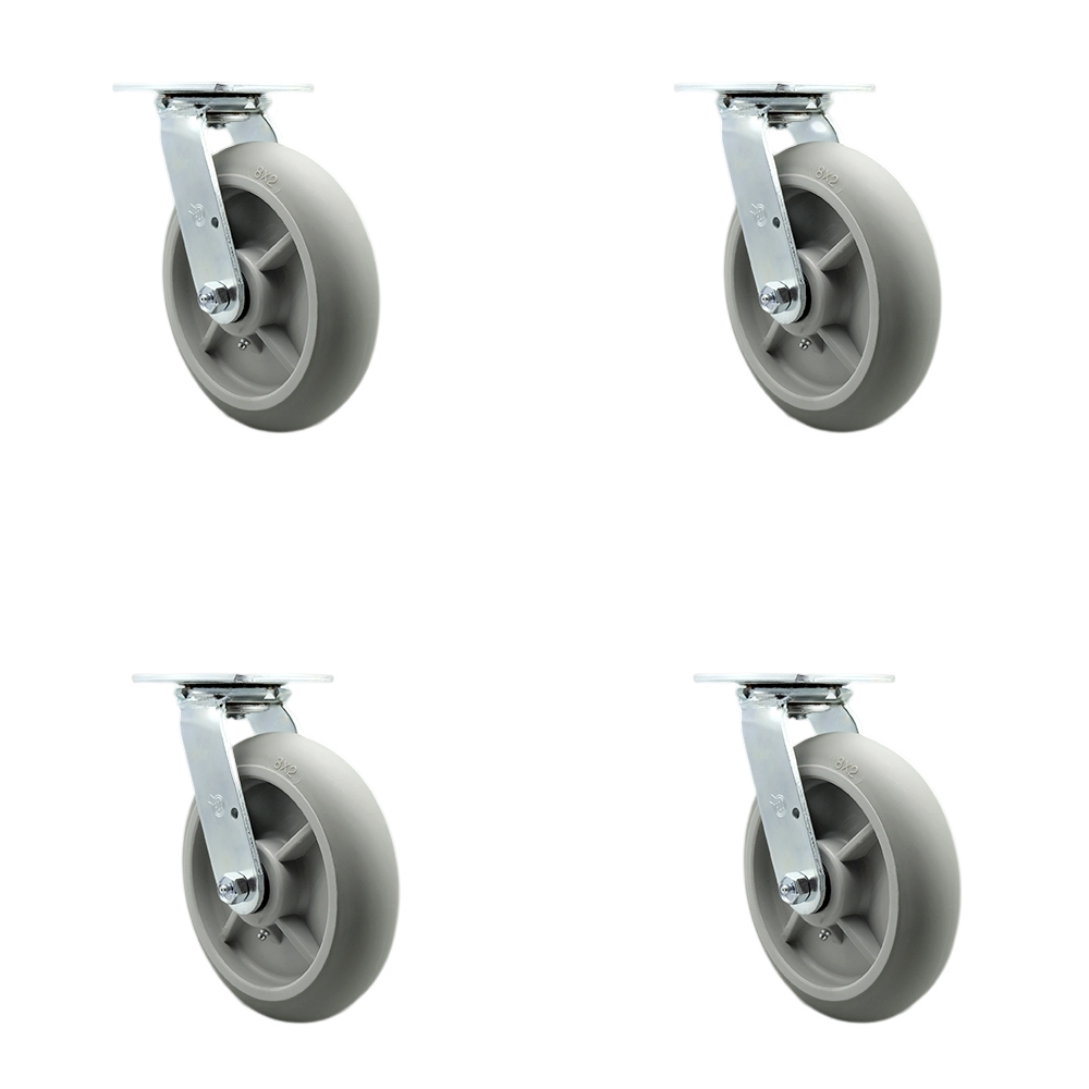 SCC-SS30S820-TPRBD-BSL-4 Stainless Steel Heavy Duty Swivel Caster with 8 in. Thermoplastic Rubber Donut Tread Wheels & Ball Bearings - Set of 4