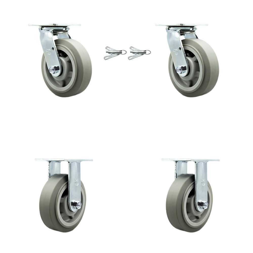 SCC-30CS620-TPRBF-BSL-2-R-2 Heavy Duty Swivel Caster with 6 in. Thermoplastic Rubber Flat Tread Wheels & Ball Bearings - Set of 4