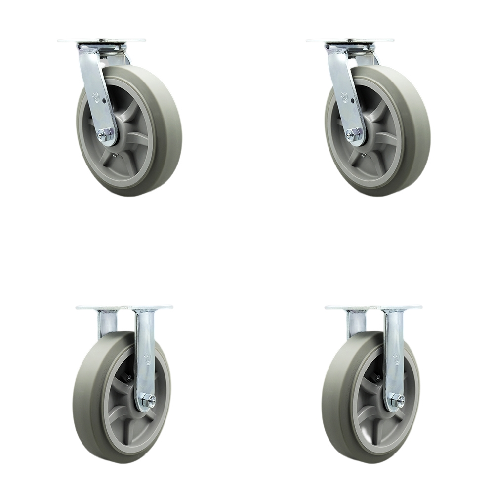 SCC-SS30S820-TPRBF-BSL-2-R-2 Stainless Steel Heavy Duty Swivel Caster with 8 in. Thermoplastic Rubber Flat Tread Wheels & Ball Bearings - Set of 4