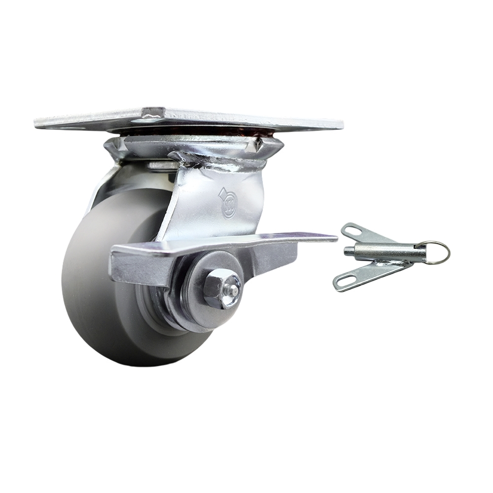 Heavy Duty Large Top Plate Thermo Rubber Donut Tread Swivel Caster with Maintenance Free Bearings & 4 x 2 in. Gray Wheel - 300 lbs Capacity