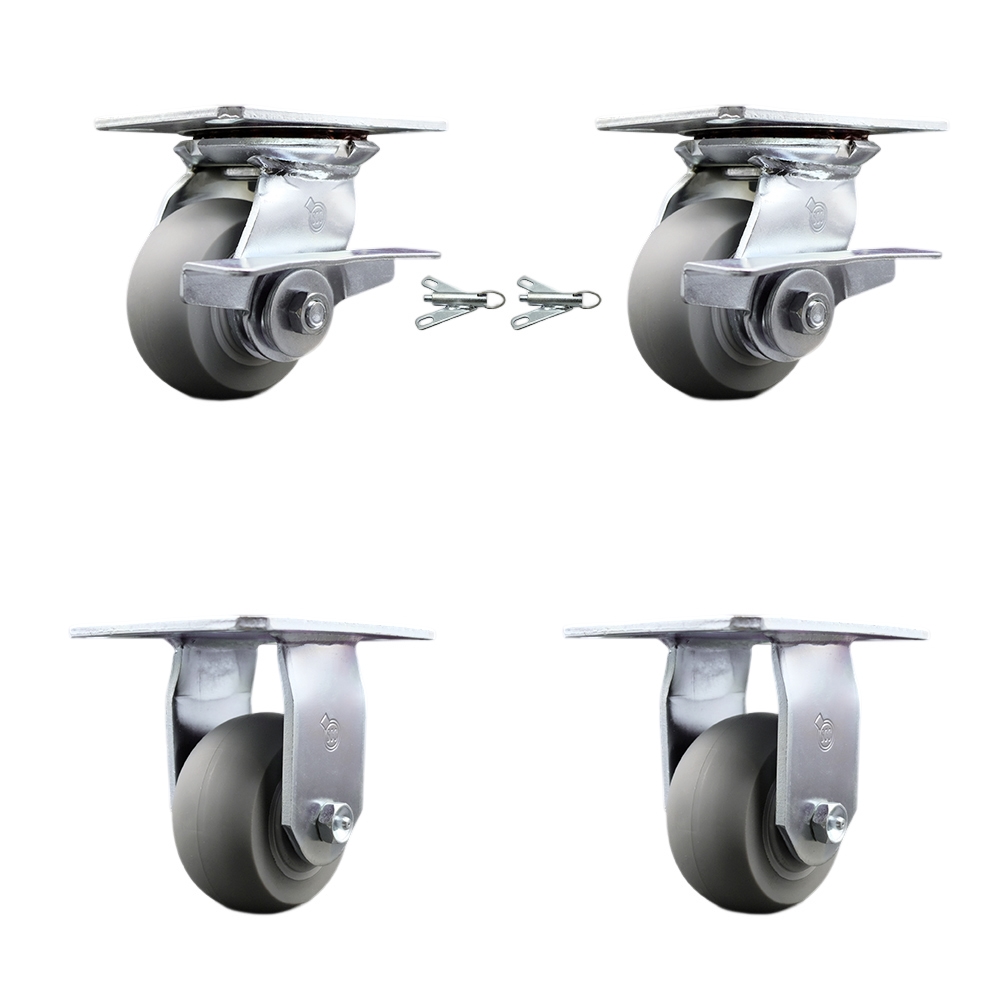 Heavy Duty Large Top Plate Thermo Rubber Donut Tread Swivel Caster with Maintenance Free Bearings with 4 x 2 in. Gray Wheels - Set of 4
