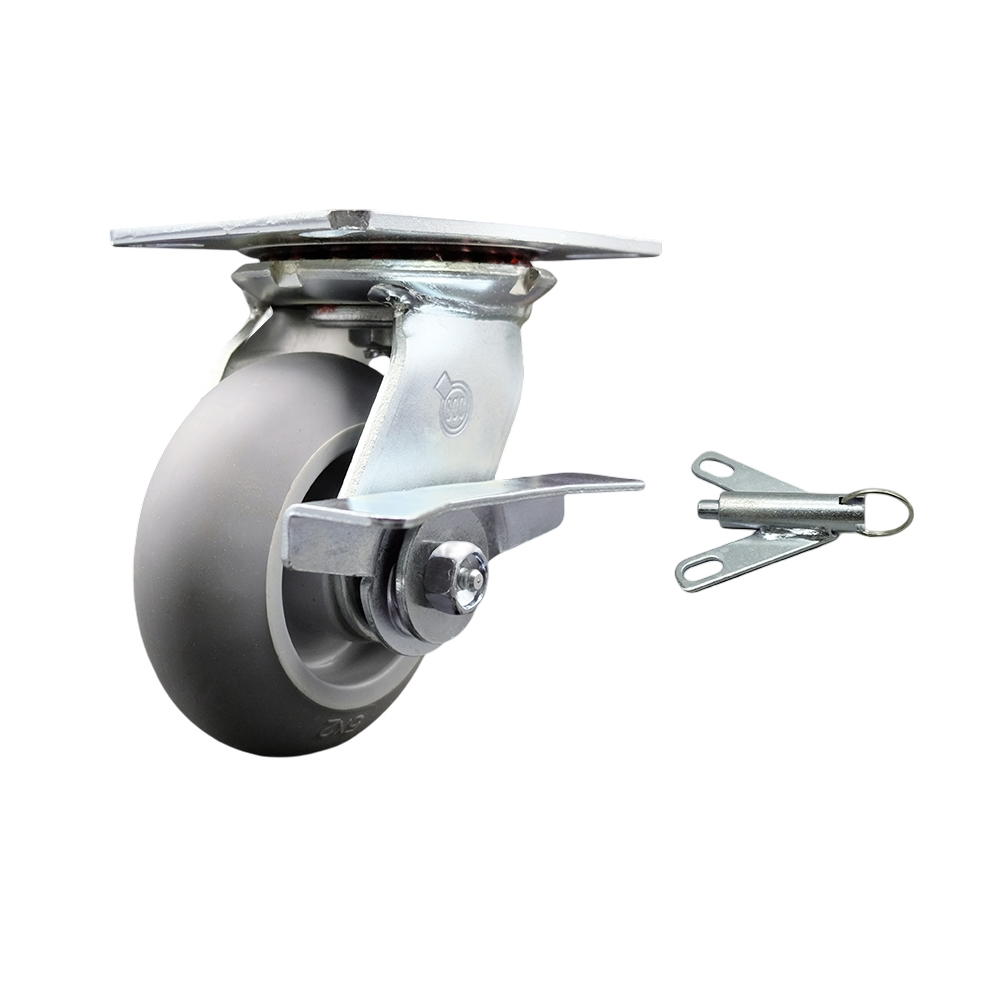 Heavy Duty Large Top Plate Thermo Rubber Donut Tread Swivel Caster with Maintenance Free Bearings & 5 x 2 in. Gray Wheel - 350 lbs Capacity