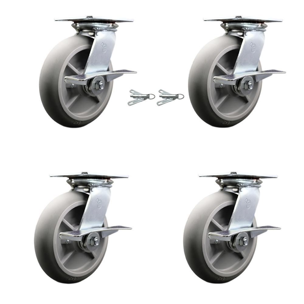 Heavy Duty Large Top Plate Thermo Rubber Donut Tread Swivel Caster with Maintenance Free Bearing with 8 x 2 in. Gray Wheel - Set of 4