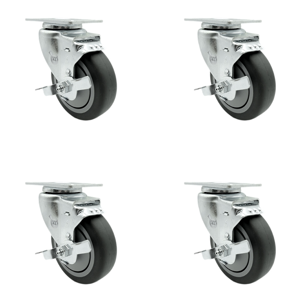 SCC-20S414-TPRB-TLB-4 Thermoplastic Rubber Swivel Top Plate Caster with 4 in. Gray Wheels - 1000 lbs Total Capacity - Set of 4