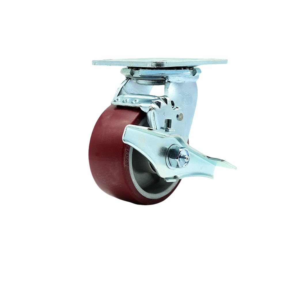 SCC-30CS420-PAR-TLB Polyurethane on Aluminum Swivel Top Plate Heavy Duty Caster with 4 in. Wheel & Top Lock Brake - 700 lbs Capacity per Caster