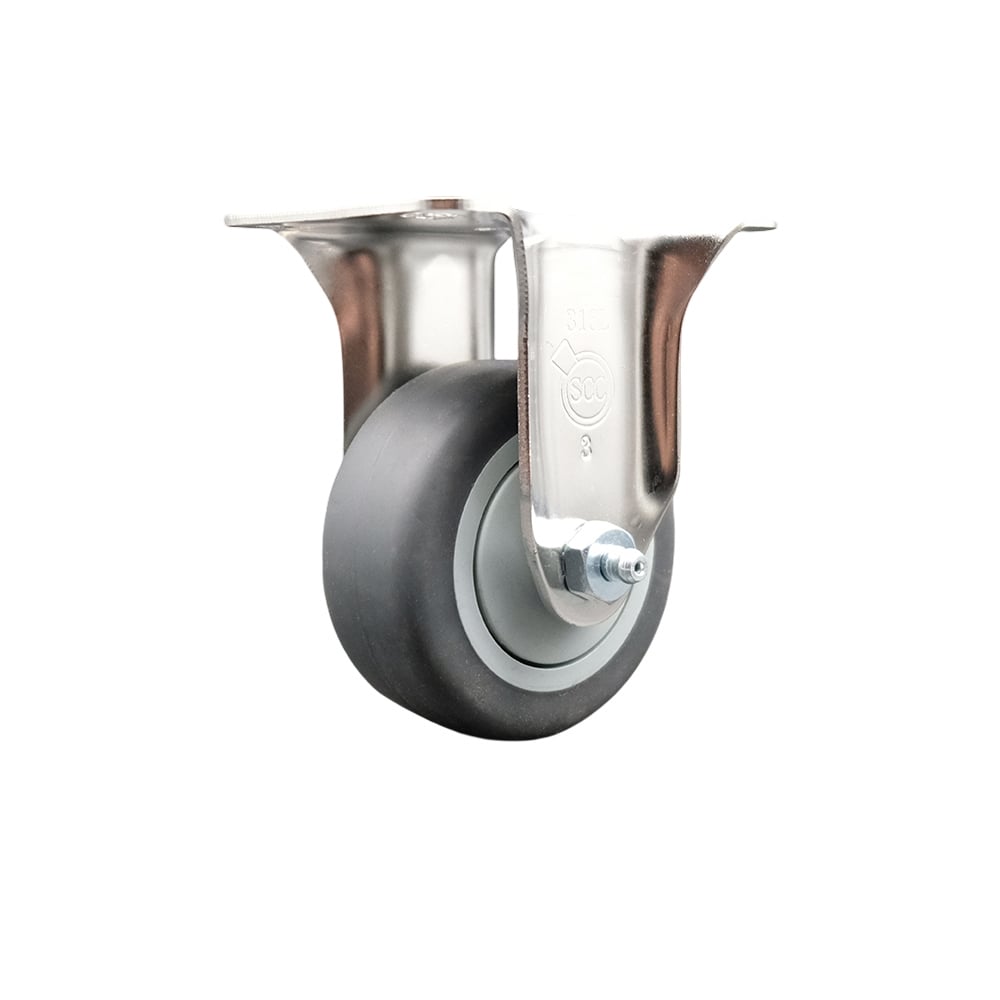 Thermoplastic Rubber Rigid Top Plate Caster with 3 in. Gray Caster Wheel - 316 Stainless Steel Caster - 210 lbs Capacity per Caster