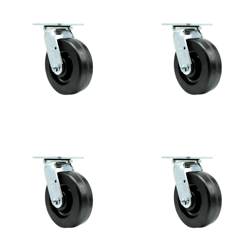 SCC-30CS620-PHR-4 Phenolic Swivel Top Plate Casters, Heavy Duty with 6 in. Wheels - 4800 lbs Total Capacity - Set of 4