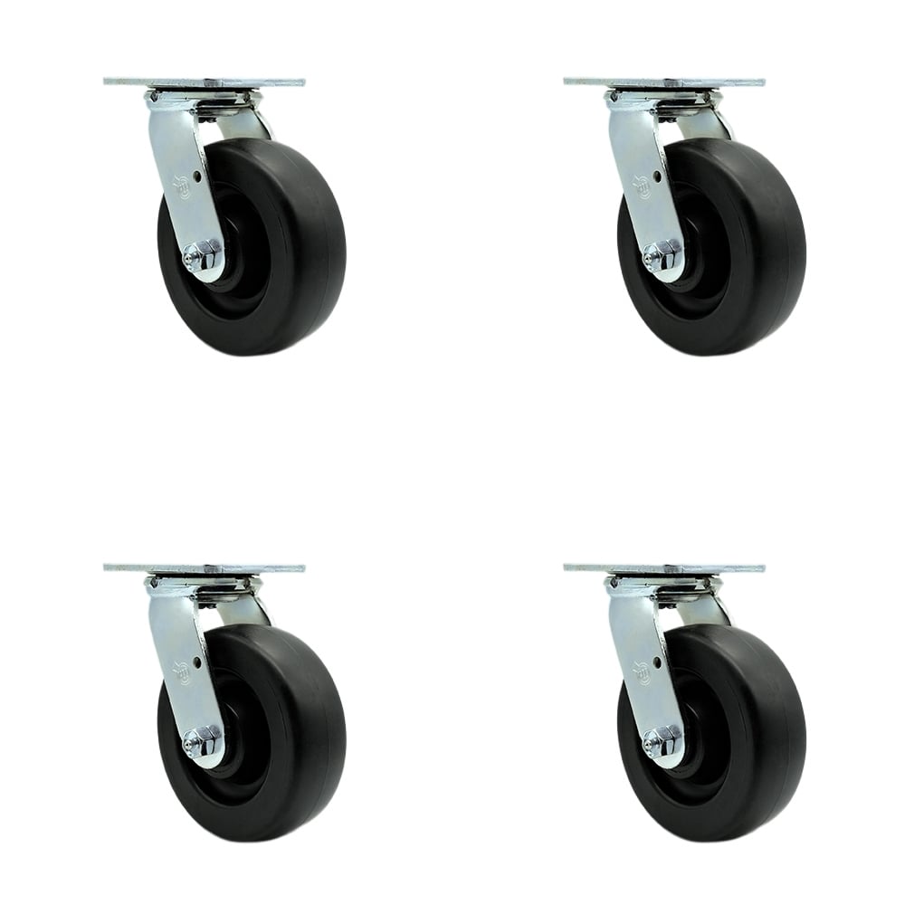 SCC-30CS620-POR-4 Polyolefin Swivel Top Plate Casters, Heavy Duty with 6 in. Wheels - 2800 lbs Total Capacity - Set of 4