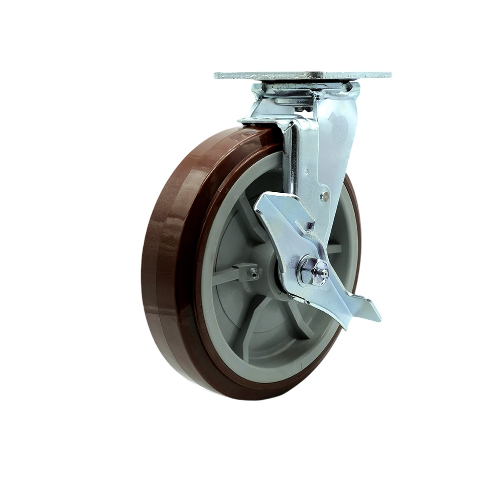 SCC-30CS820-PPUR-TLB Polyurethane Swivel Top Plate Heavy Duty Caster with 8 in. Wheel & Top Lock Brake - 1000 lbs Capacity per Caster