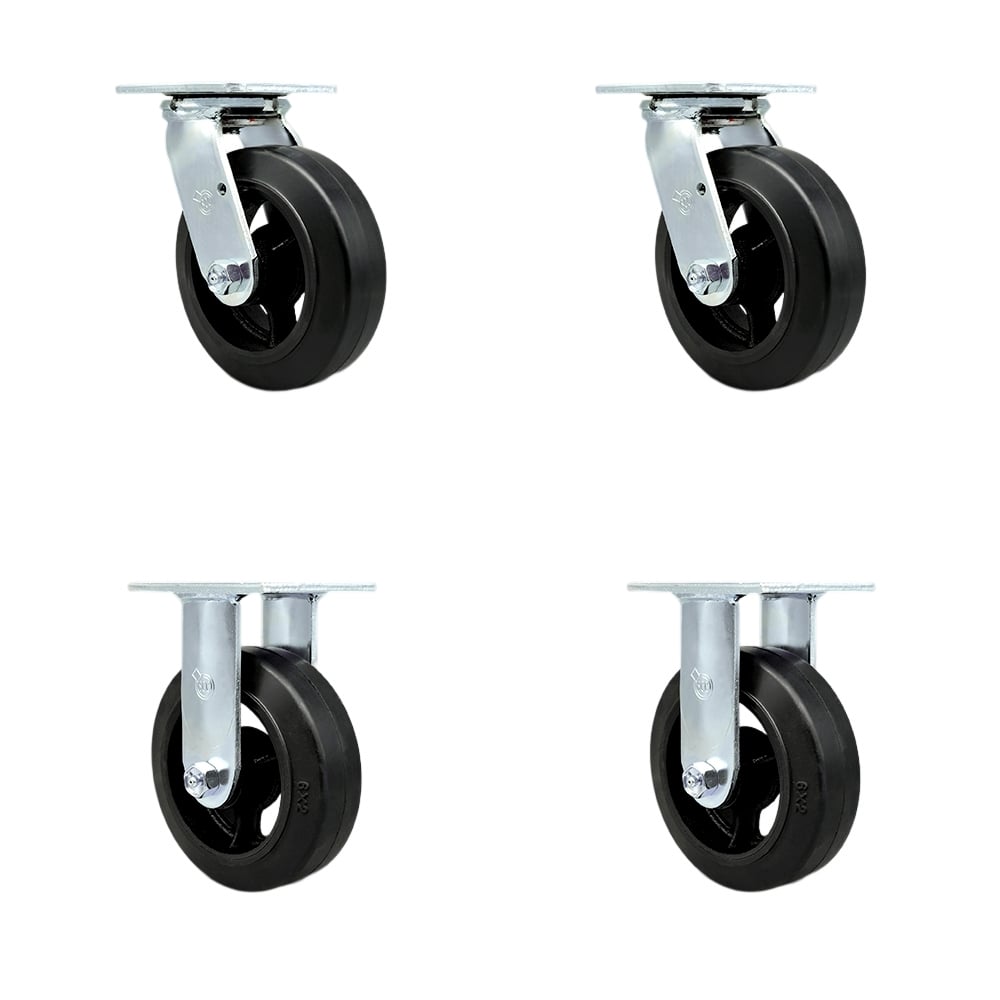 SCC-30CS620-RSR-2-R620-2 Rubber on Metal Swivel Top Plate Casters, Heavy Duty with 6 in. Wheels - 1800 lbs Total Capacity - Set of 4