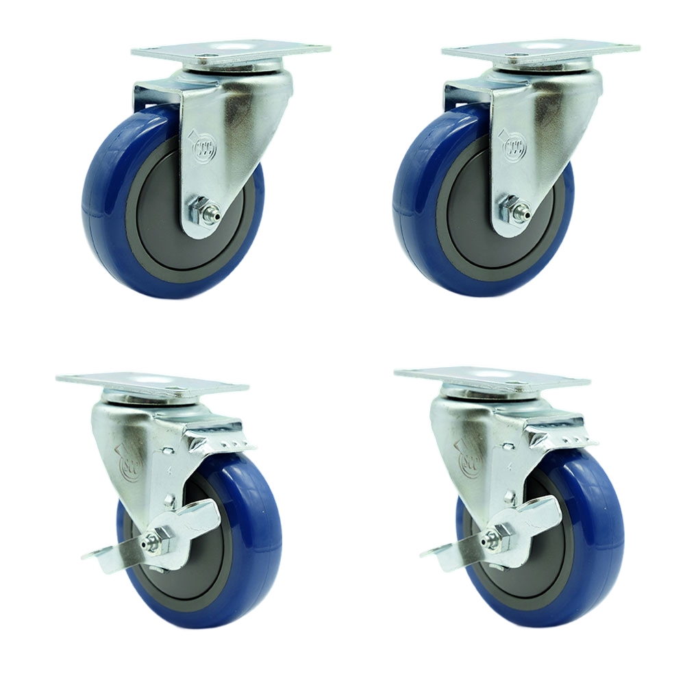 SCC-20S414-PPUB-BLUE-2-TLB-2 Polyurethane Swivel Top Plate Caster with 4 in. Blue Wheels - Set of 4