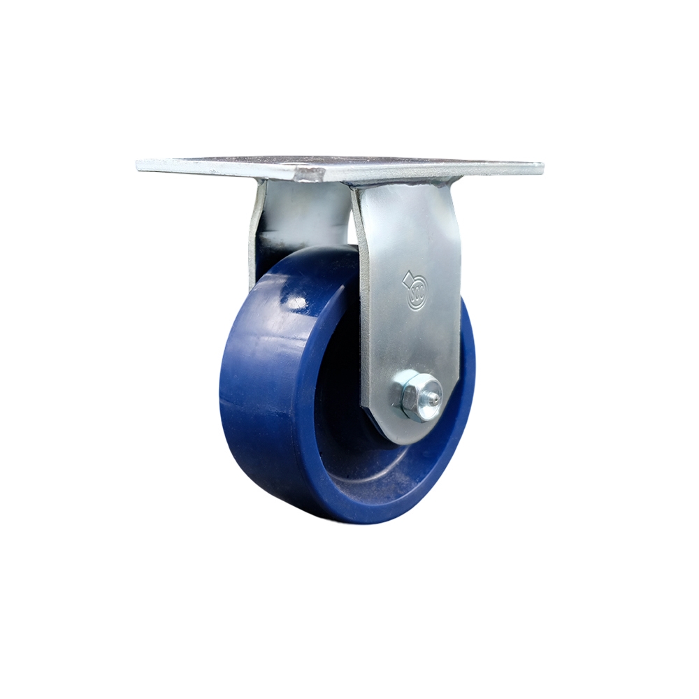 Heavy Duty Large Top Plate Solid Polyurethane Swivel Caster with Maintenance Free Bearings & 5 x 2 in. Blue Wheel - 1000 lbs Capacity per Caster