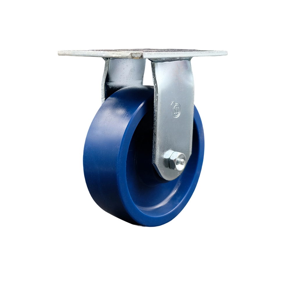 Heavy Duty Large Top Plate Solid Polyurethane Swivel Caster with Maintenance Free Bearings & 6 x 2 in. Blue Wheel - 1200 lbs Capacity per Caster