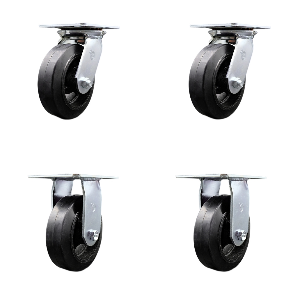 SCC-35S620-RSR-2-R-2 Heavy Duty Large Top Plate Rubber on Cast Iron Swivel Caster with 6 x 2 in. Black Wheels - 1800 lbs Total Capacity - Set of 4