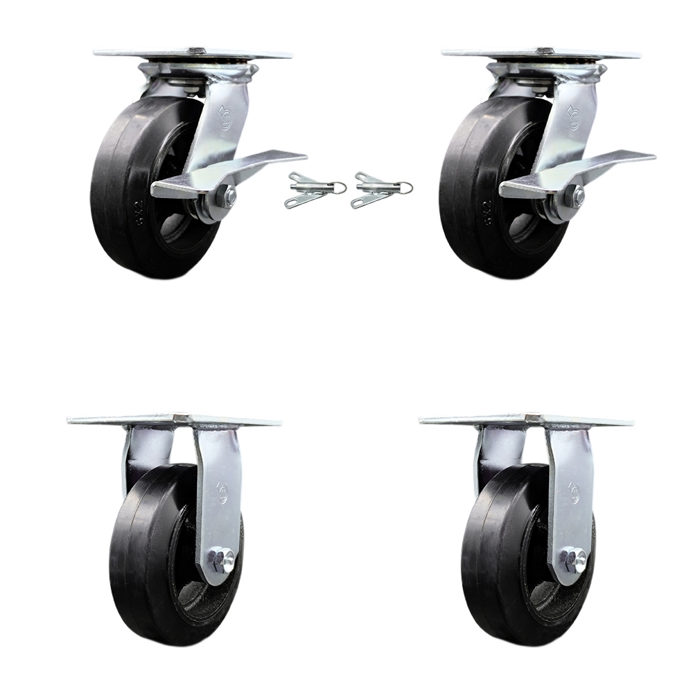 SCC-35S620-RSR-SLB-BSL-2-R-2 Heavy Duty Large Top Plate Rubber on Cast Iron Swivel Caster with 6 x 2 in. Black Wheels - 1800 lbs Capacity - Set of 4