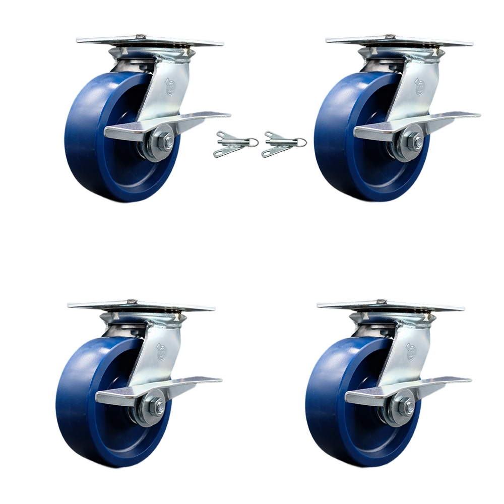 SCC-35S620-SPUR-SLB-BSL-2-SLB-2 Heavy Duty Large Top Plate Solid Polyurethane Swivel Caster with 6 x 2 in. Blue Wheels - 4800 lbs Capacity - Set of 4