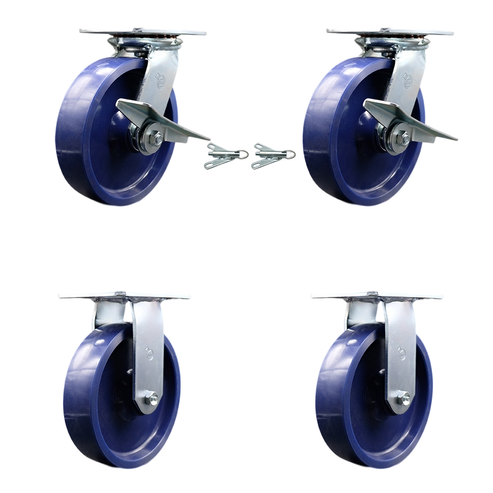 SCC-35S820-SPUR-SLB-BSL-2-R-2 Heavy Duty Large Top Plate Solid Polyurethane Swivel Caster with 8 x 2 in. Blue Wheels - 4800 lbs Capacity - Set of 4