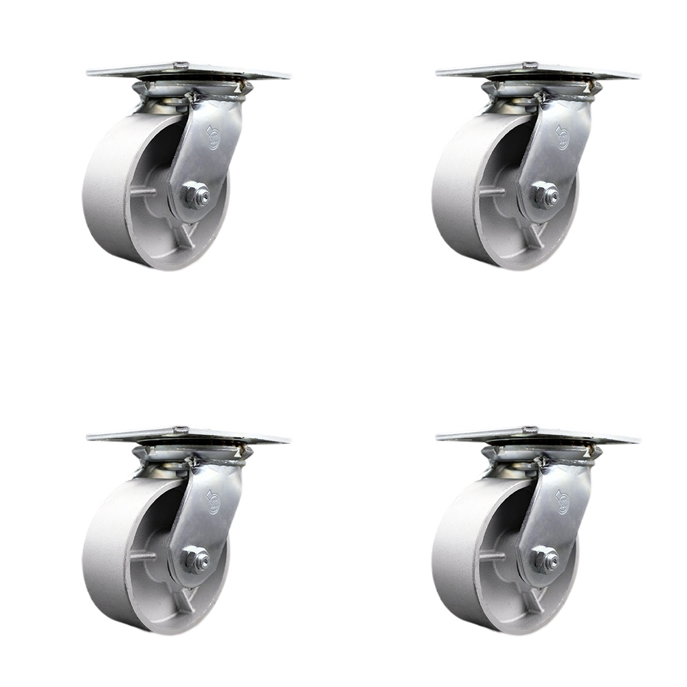 SCC-35S520-SSR-4 Heavy Duty Large Top Plate Semi Steel Cast Iron Swivel Caster with 5 x 2 in. Silver Wheels - 4000 lbs Total Capacity - Set of 4