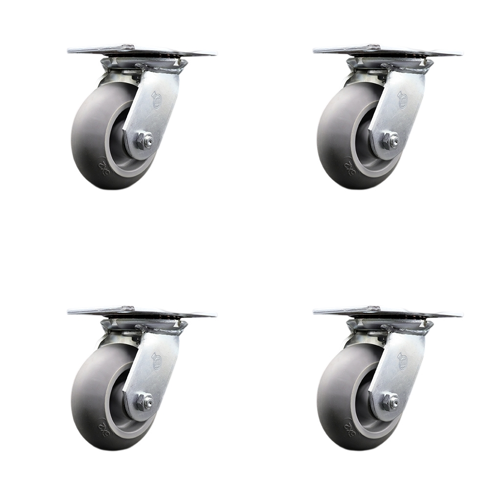 SCC-35S520-TPRRD-4 Heavy Duty Large Top Plate Thermo Rubber Donut Tread Swivel Caster with 5 x 2 in. Gray Wheels - 1400 lbs Total Capacity - Set of 4