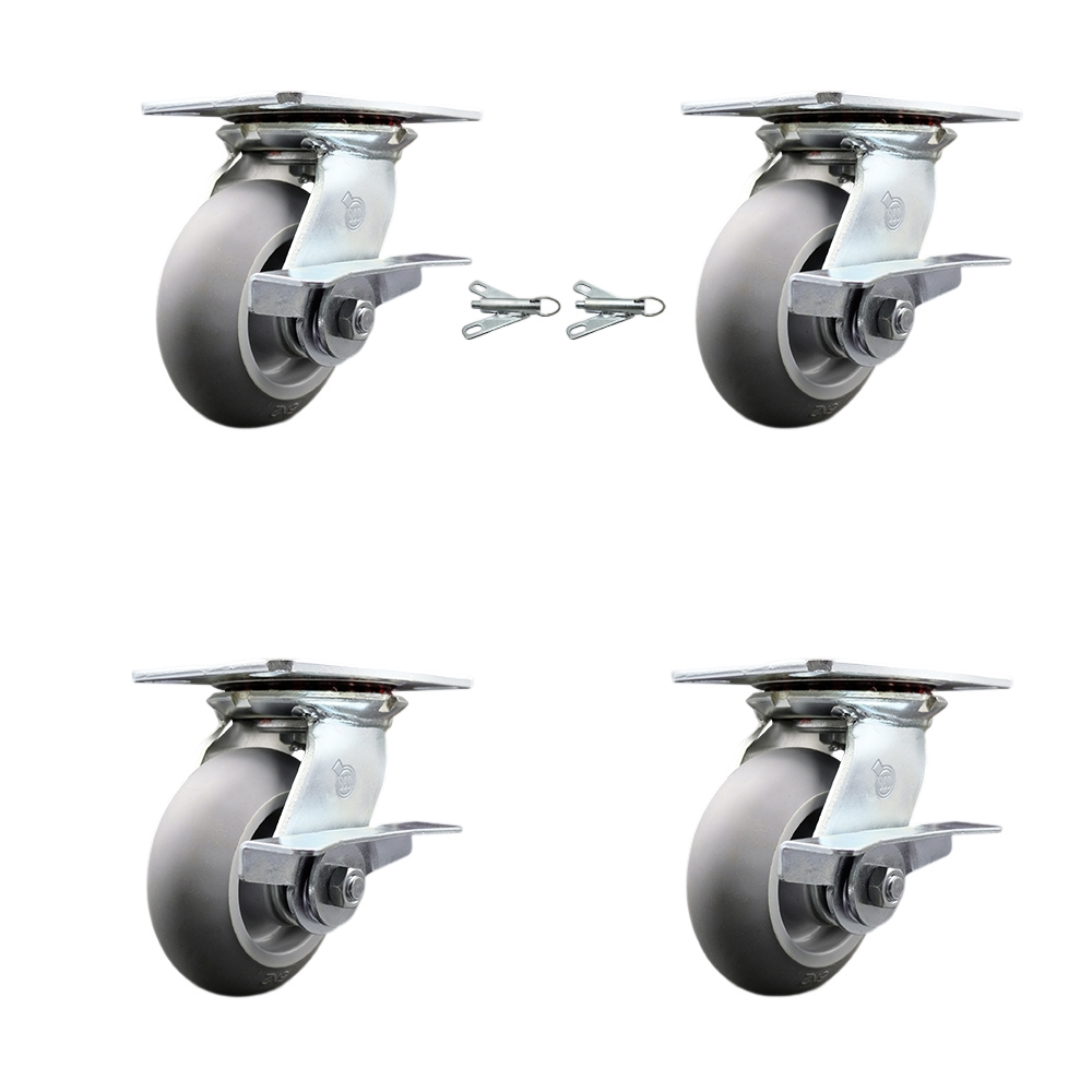 Heavy Duty Large Top Plate Thermo Rubber Donut Tread Swivel Caster with 5 x 2 in. Gray Wheels - 1400 lbs Capacity - Set of 4