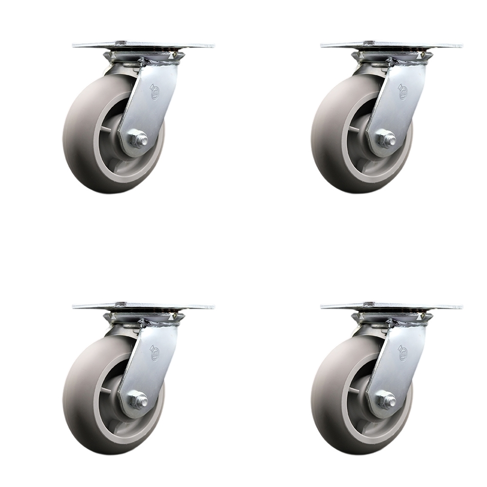 SCC-35S620-TPRRD-4 Heavy Duty Large Top Plate Thermo Rubber Donut Tread Swivel Caster with 6 x 2 in. Gray Wheels - 2000 lbs Total Capacity - Set of 4
