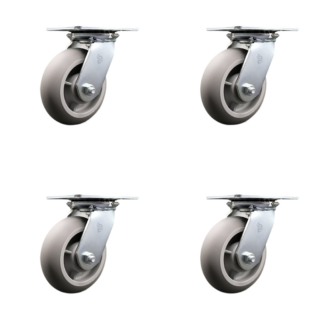 Heavy Duty Large Top Plate Thermo Rubber Donut Tread Swivel Caster with 6 x 2 in. Gray Wheels - 2000 lbs Total Capacity - Set of 4