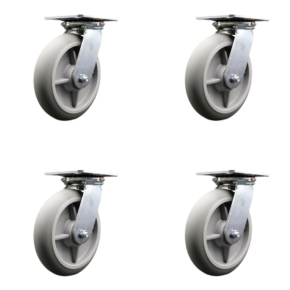 SCC-35S820-TPRRD-4 Heavy Duty Large Top Plate Thermo Rubber Donut Tread Swivel Caster with 8 x 2 in. Gray Wheels - 2400 lbs Total Capacity - Set of 4