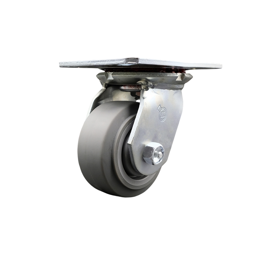 SCC-35S420-TPRRF Heavy Duty Large Top Plate Thermo Rubber Flat Tread Swivel Caster with 4 x 2 in. Gray Wheel - 300 lbs Capacity per Caster