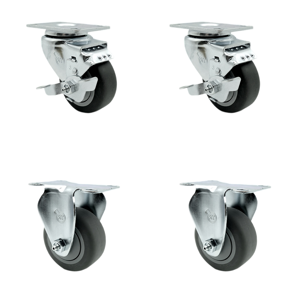 SCC-20S314-TPRB-TLB-2-R-2 Thermoplastic Rubber Swivel Top Plate Caster with 3 in. Gray Wheels - 840 lbs Total Capacity - Set of 4
