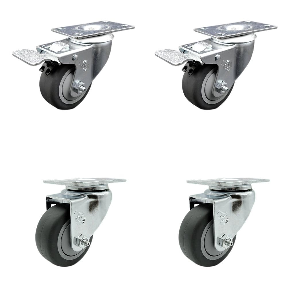 Stainless Steel Thermoplastic Rubber Swivel Top Plate Caster - 3 x 1.25 in. Gray Wheels - 840 lbs Total Capacity - Set of 4