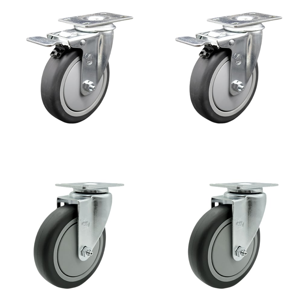 SCC-TTL20S514-TPRB-2-S-2 Thermoplastic Rubber Swivel Top Plate Caster with 5 in. Gray Wheels - 1200 lbs Total Capacity - Set of 4