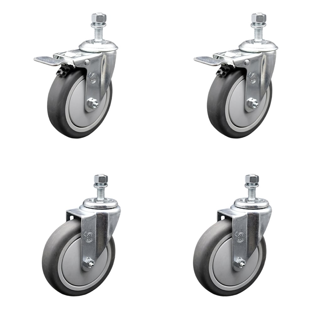 Thermoplastic Rubber Swivel Threaded Stem Caster - 5 x 1.25 in. Gray Wheels & 0.50 in. Stems - 1200 lbs Total Capacity - Set of 4