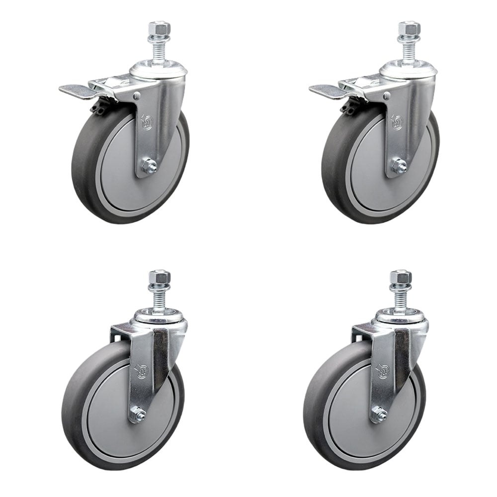 Thermoplastic Rubber Swivel Threaded Stem Caster - 6 x 1.25 in. Gray Wheels & 0.50 in. Stems - 1200 lbs Total Capacity - Set of 4