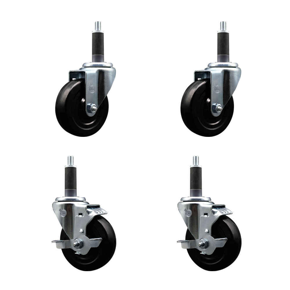 SCC-EX20S414-HRS-2-TLB-2-1 Hard Rubber Swivel Expanding Stem Caster with 4 x 1.25 in. Black Wheels & 1 in. Stems - Set of 4