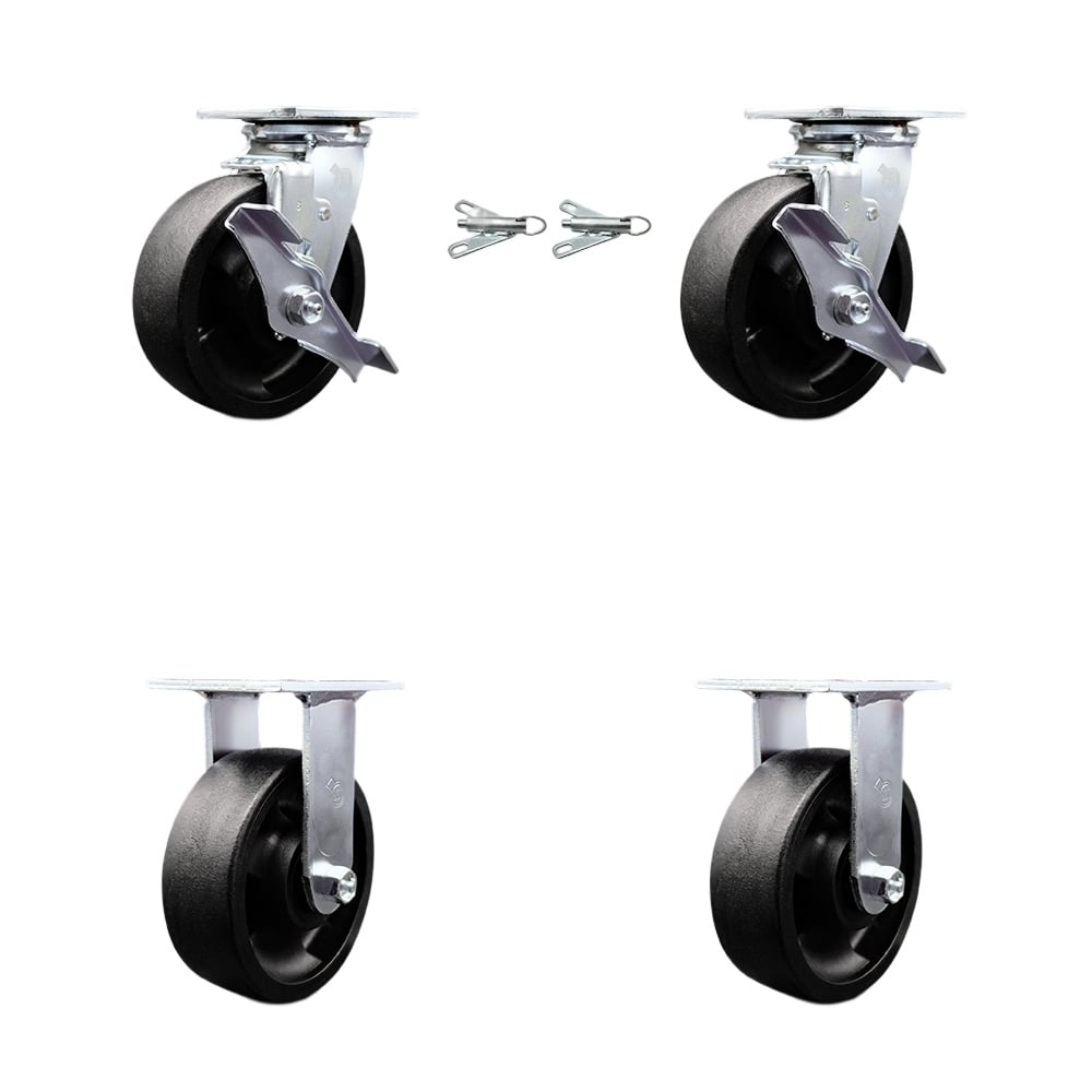SCC-30CS620-GFNR-TLB-BSL-2-R-2 Glass Filled Nylon Swivel Top Plate Casters, Heavy Duty with 6 in. Wheels - 5000 lbs Total Capacity - Set of 4