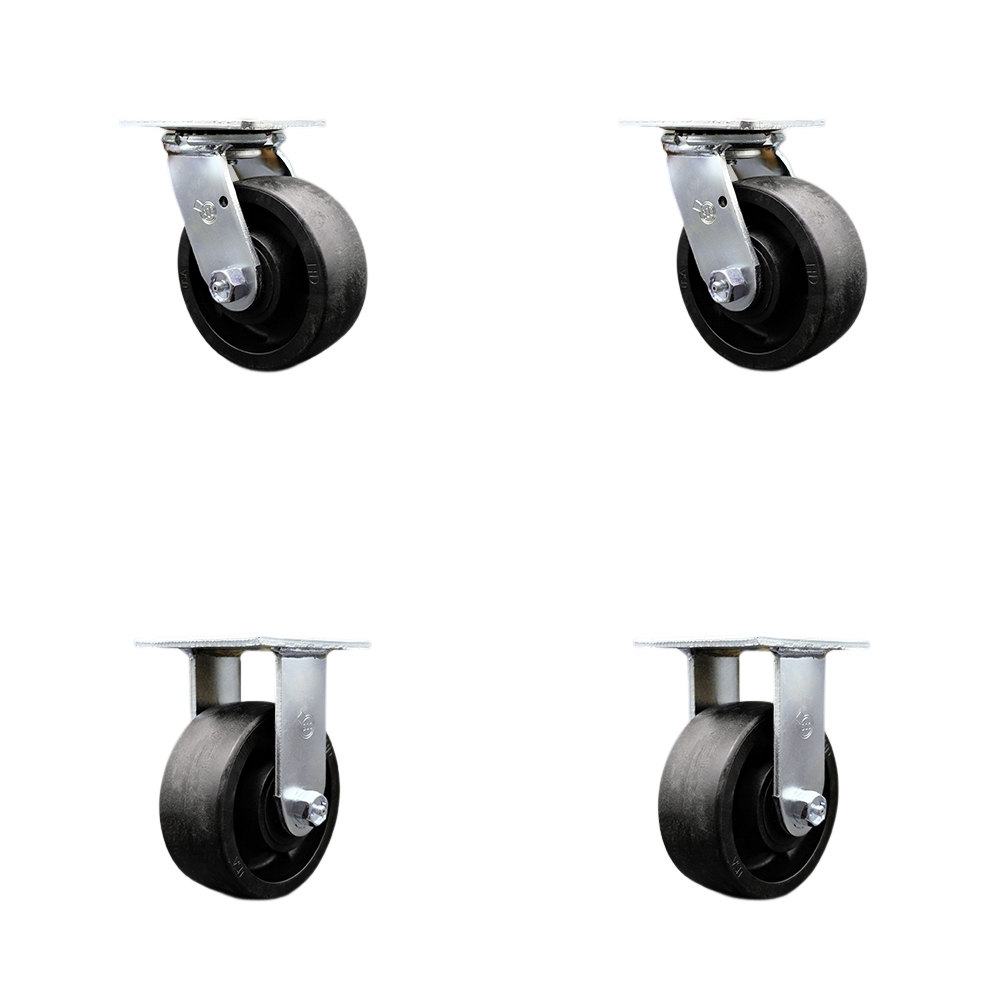 Stainless Steel Glass Filled Nylon Swivel Top Plate Casters, Heavy Duty with 5 in. Wheels - 5000 lbs Total Capacity - Set of 4