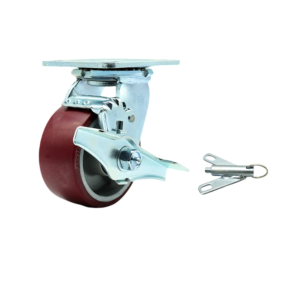 Polyurethane on Aluminum Swivel Top Plate Heavy Duty Caster with 4 in. Wheel & Top Lock Brake & Bolt on Swivel Lock - 700 lbs Capacity per Caster