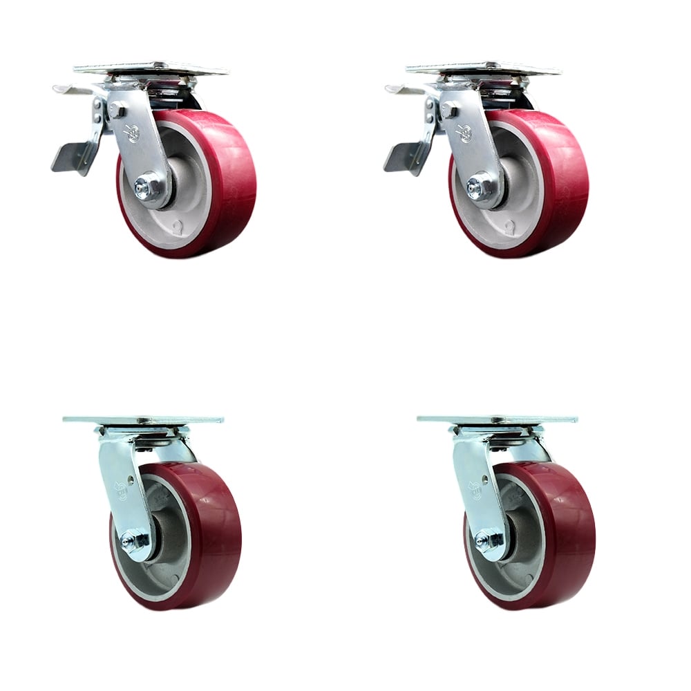 SCC-TTL30S520-PAR-2-S-2 Polyurethane on Aluminum Swivel Top Plate Casters, Heavy Duty with 5 in. Wheels - 3600 lbs Total Capacity - Set of 4